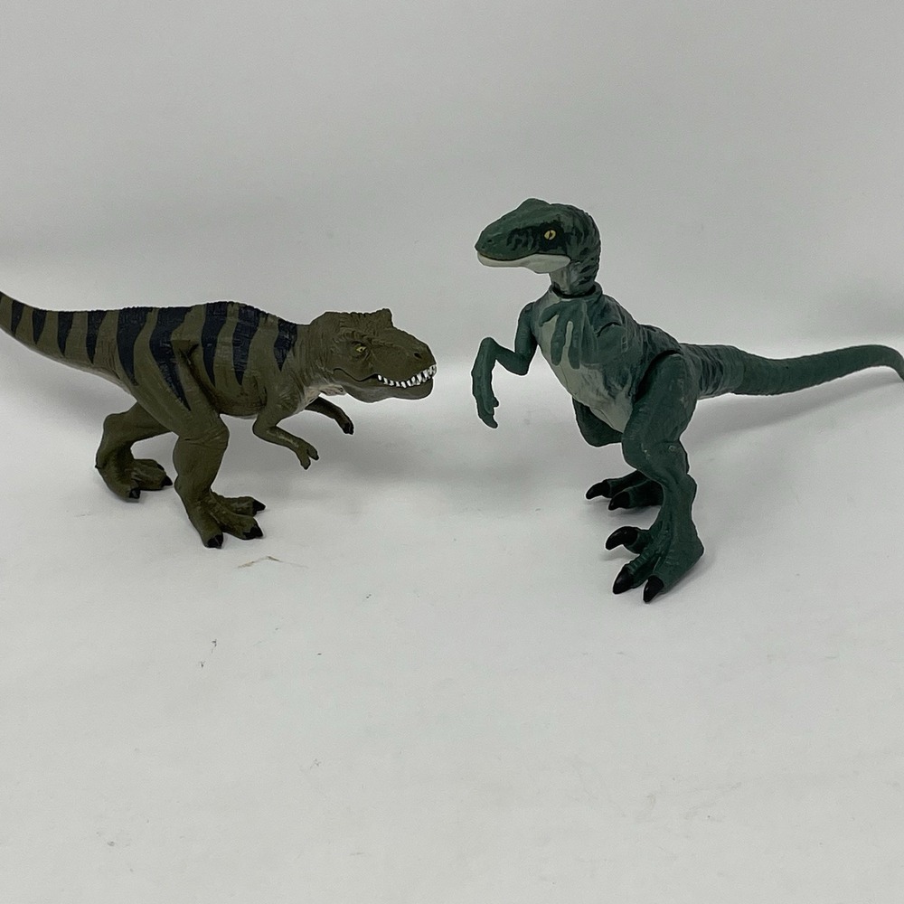 Mojo Fun Dinosaur Figure Lot Tyrannosaurus T-Rex 2017 & Green Velociraptor 17400